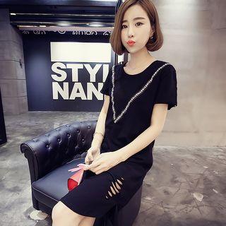 Chevron Letter Distressed Short-sleeve T-shirt Dress