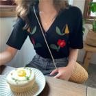 Embroidered Short-sleeved Knit Top
