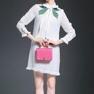 Long-sleeve Frilled Trim Embroidered Dress