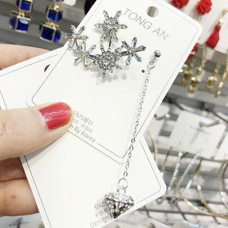 Non-matching Rhinestone Snowflake Dangle Earring Silver - One Size