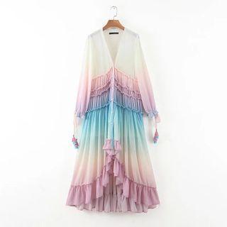 Long-sleeve Gradient Maxi Dress