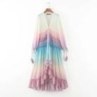 Long-sleeve Gradient Maxi Dress