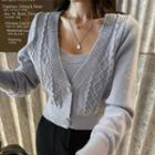 Set: V-neck Cable-knit Cardigan + Knit Camisole Top