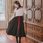 Long-sleeve Printed Cheongsam / Midi Dress / Set