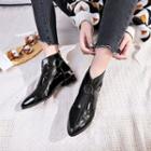 Patent Block Heel Pointy Toe Ankle Boots