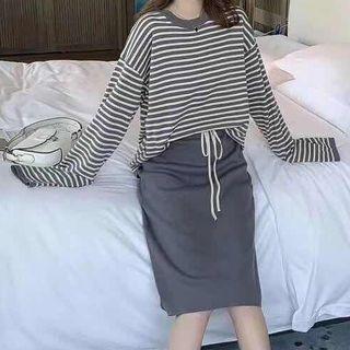 Set: Striped Long-sleeve+ Skirt