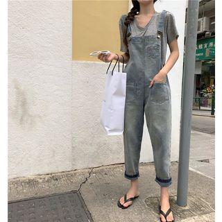 Plain Short-sleeve T-shirt / Denim Dungarees