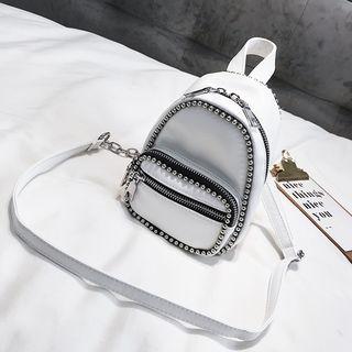 Faux Leather Beaded Piping Backpack