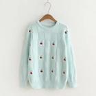 Cherry Embroidered Round-neck Knit Sweater