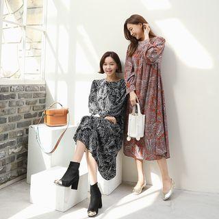 Bishop-sleeve Long Paisley Dress