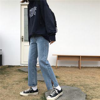 Side Slit Washed Straight Cut Jeans