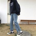Side Slit Washed Straight Cut Jeans