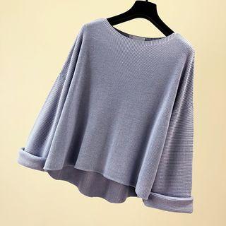 Bell-sleeve Crew-neck Knit Top