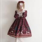 Long-sleeve Printed Dress With Hair Band
