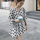 Bell-sleeve Dotted Mini Chiffon Dress