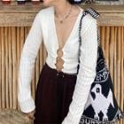 Long-sleeve Metal Ring V-neck Crop Top