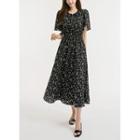 Bell-sleeve Tie-neck Floral Long Dress