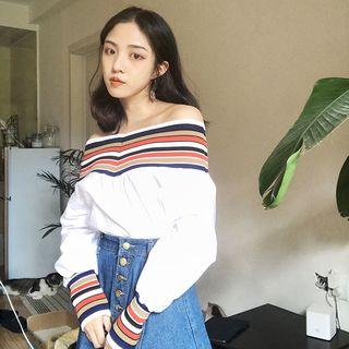 Contrast Trim Off Shoulder Blouse