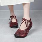 Ankle-tie Laser Cut Genuine Leather Flats
