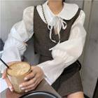 Plain Peter Pan Collar Long-sleeve Blouse / Set: Plain Tank Top + Skirt