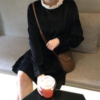 Long-sleeve Lace-up Dress Black - One Size
