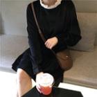Long-sleeve Lace-up Dress Black - One Size