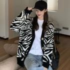 Zebra Print Knit Cardigan Black & White - One Size