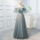 Cold Shoulder Elbow-sleeve A-line Evening Gown