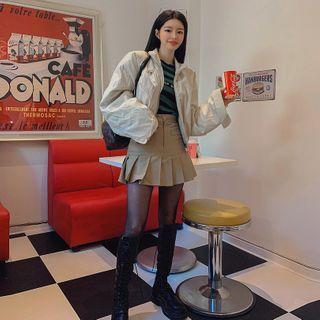 Funnel-neck Crinkled Cropped Jacket