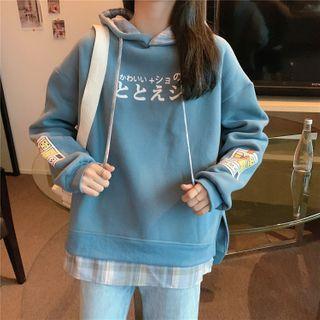 Long-sleeve Printed Panel Hoodie As Shown In Figure - One Size