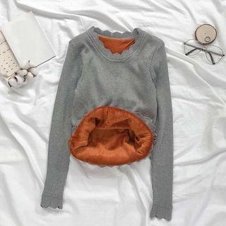 Scalloped Trim Fleece-lined Knit Top