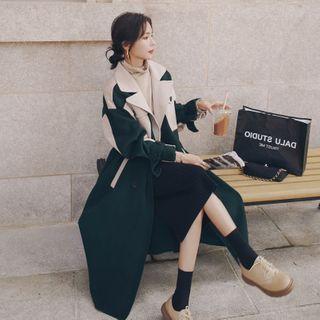 Double-breasted Long Two-tone Wool Coat