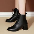 Pointy-toe Chunky-heel Lace-up Short Boots