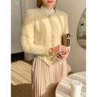 Button-detail Furry Cardigan Beige - One Size