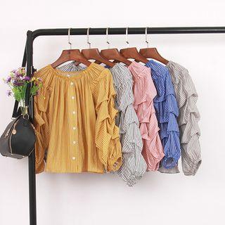 Bubble-sleeve Striped Blouse