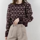 Patterned Sweater Purplish Coffee - One Size