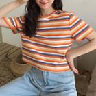 Rainbow-stripe Short-sleeve T-shirt