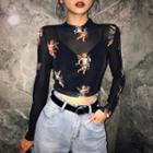 Long-sleeve Cupid Print Mesh Top