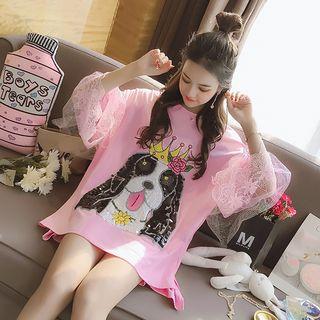 3/4-sleeve Sequined Dog Mini Dress