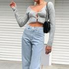 Knit Button-up Cropped Top