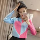 Heart Print Color Block Sweater
