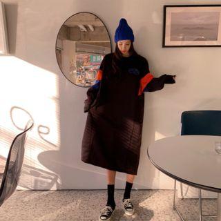 Contrast-trim Fleece-lined Long Pullover Dress