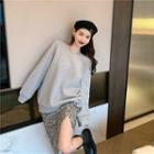 Chain Accent Open-back Sweatshirt / Leopard Print Midi A-line Skirt