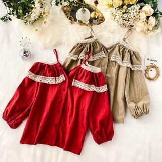 3/4-sleeve Cold-shoulder Buttoned Top