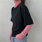 Long-sleeve Shirred Mesh T-shirt / Short-sleeve T-shirt