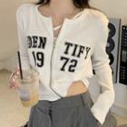 Lettering Long-sleeve Cropped Cardigan