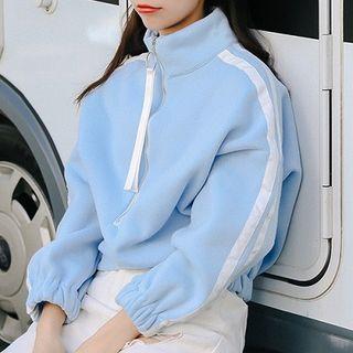 Contrast Trim Zip-collar Pullover