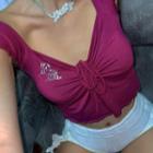 Sleeveless Off-shoulder Drawstring Crop Top /