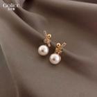 Alloy Knot Faux Pearl Dangle Earring 1 Pair - White Faux Pearl - Gold - One Size