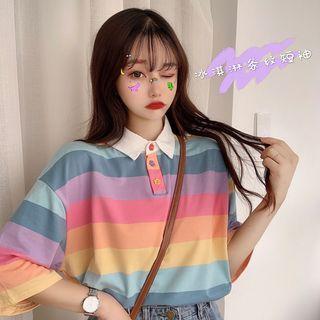Rainbow Striped Short-sleeve Polo Shirt
